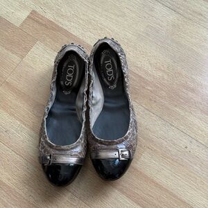 Tod's Ballerina Driving leather flats Snakeskin Sz 8.5